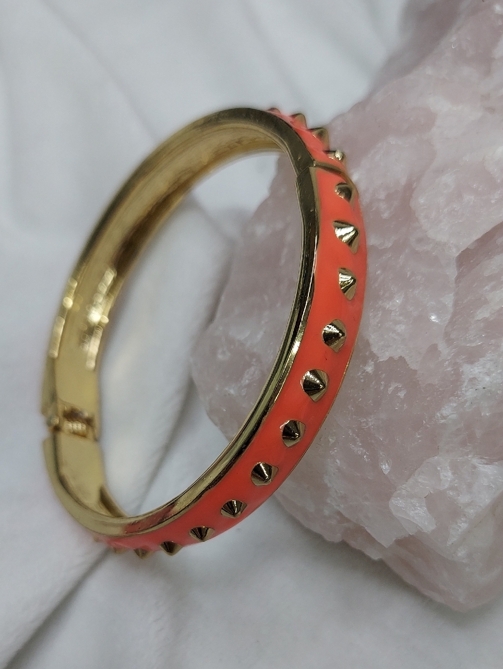 Gold-Tone Coral Studded Hinged Bangle Bracelet - Women Jewelry